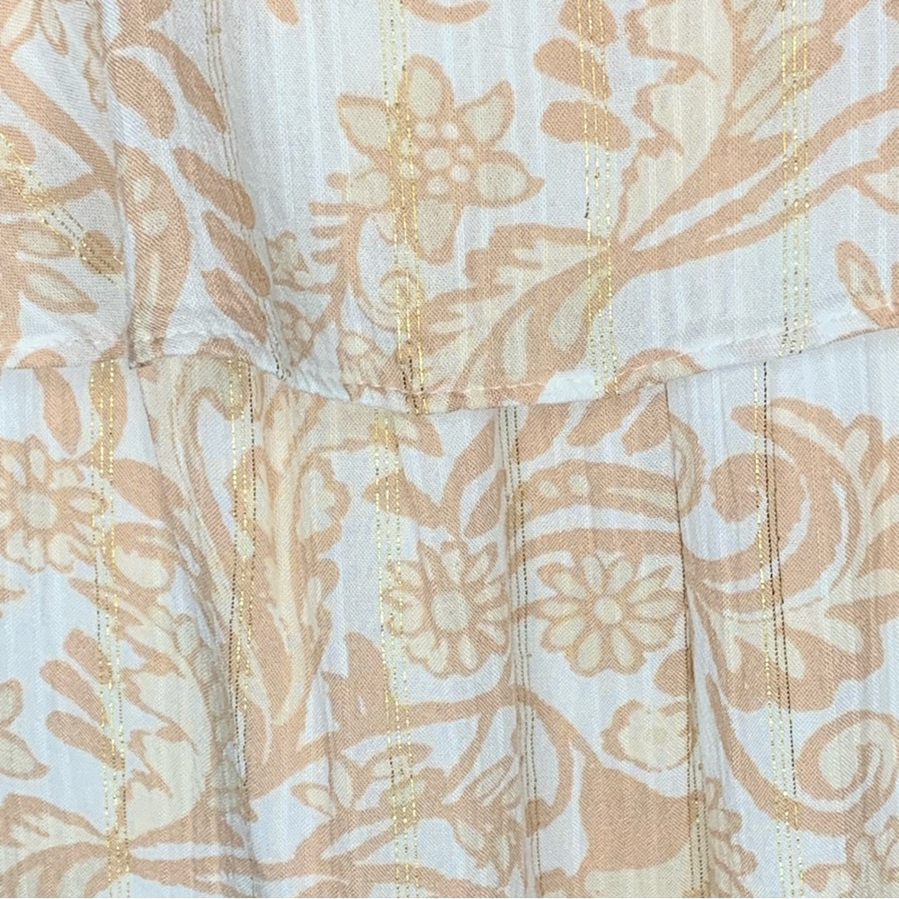 LOFT Shimmer Ruffle Sleeveless V-Neck Lined Shell with Tan Paisley Print - Picture 7 of 11